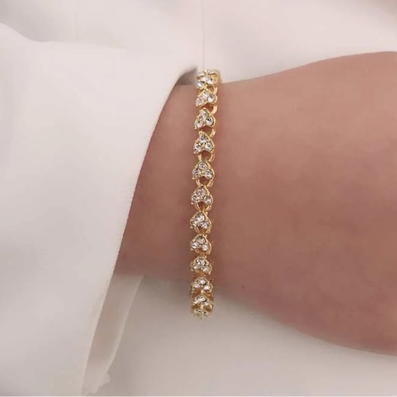 Rhinestone Heart Charm Bracelet Golden - Picture 3 of 6